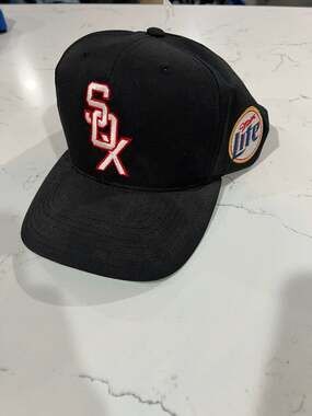 Vintage Chicago White Sox Miller Lite Logo Snapback Hat Black Green Underbrim